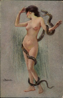 ILLUSTRATEURS - FEMMES - NUS - Femme Nue - Carte Illustrée Par S. Meunier - La Femme Et Le Serpent - Série 64, N° 7 - Meunier, S.