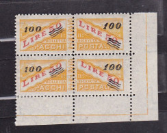 1948 San Marino Saint Marin PACCHI POSTALI SOPRASTAMPATI 2 Valori L.100 Su 50 Coppia Di Angolo MNH** Parcel Post Pair - Pacchi Postali