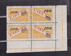 1948 San Marino Saint Marin PACCHI POSTALI SOPRASTAMPATI 2 Valori L.100 Su 50 Coppia Di Angolo MNH** Parcel Post Pair - Parcel Post Stamps