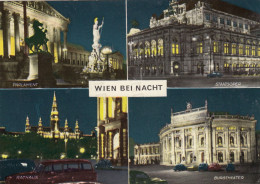 CARTOLINA  WIEN,AUSTRIA-BEI NACHT-PARLAMENT-STAATSOPER-BURGTHEATER-RATHAUS-NON VIAGGIATA - Museos