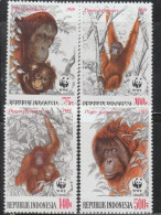 Delcampe - 2490A - INDONESIA - 1989 - SC#: 1380-83 - MNH - WWF ORANGUTANS - SCV: US$ 23.00 - Schimpansen