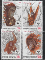 2490A - INDONESIA - 1989 - SC#: 1380-83 - MNH - WWF ORANGUTANS - SCV: US$ 23.00 - Chimpanzés