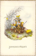 PAQUES - Enfant Dans Une Charette à La Récolte Des Oeufs - Joyeuses Pâques - Carte Postale Ancienne - Pascua