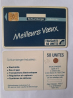 FRANCE PRIVEE D26 SCHLUMBERGER MEILLEURS VOEUX 50U UT TRACE ENCRE BLEUE EN HAUT A GAUCHE - Ad Uso Privato