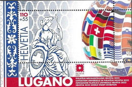 SWITZERLAND, 2022, MNH, LUGANO WORLD STAMP EXHIBITION, FLAGS, S/SHEET - Esposizioni Filateliche