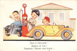 HUMOUR - Pompiste - Enfants - Voiture - Gare à L'étincelle - Carte Postale Ancienne - Humour