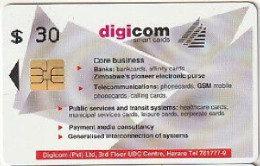 Zimbabwe - ZIM-09, Digicom 1, Advertising, Digicom Smart Cards, 30Z$, 10.000ex, 10/99, Used - Zimbabwe