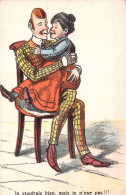 HUMOUR - Je Voudrai Bien Mais Je N'ose Pas - Couple - Assis Sur Ses Genoux - Carte Postale Ancienne - Humor