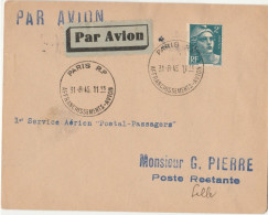 FRANCE LETTRE PAR AVION AVEC GRIFFE 1er SERVICE AERIEN "POSTAL-PASSAGERS" DEPART PARIS 31-8-45 ARRIVEE LILLE I-IX-1945 - 1927-1959 Covers & Documents