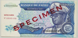 CONGO KINSHASA ZAIRE, Zaire 200,000 Bank Note SPECIMEN UNC 1992 SPECIMEN - Zaïre