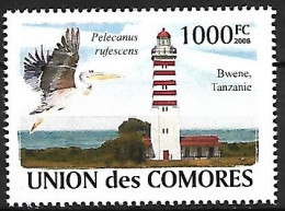 Comores - Comoro Islands - MNH ** 2008 :    Lighthouses And Birds :    Pink-backed Pelican  -  Pelecanus Rufescens - Pellicani