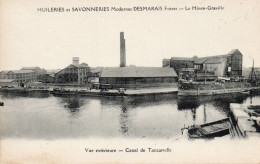 C P A  ANIMEE  HUILERIES ET SAVONNERIES MODERNE DESMARAIS FRERES LE HAVRE GRAVILLE    CIRCULEE  NON - Graville