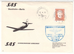 Suède - Lettre De 1972 - Oblit Stockholm - 1 Er Vol SAS Kobenhavn Berlin - Maeterlinck - Prix Nobel - - Lettres & Documents