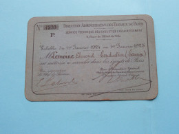 Direction Administrative Des TRAVAUX De PARIS > N° 1533 > 1924/25 > Lemoine ( Zie / VOIR Scans > Détail ) France! - Mitgliedskarten