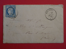 BQ10  FRANCE  BELLE   LETTRE   1874 PETIT BUREAU BALIGNY+ CERES N°60+ AFFRANCH. INTERESSANT - 1871-1875 Ceres
