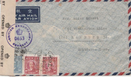 China Luftpostbrief Mit 3 Marken Von 1947 Shanghai Nach Hamburg Mit Zensur 653 Und 6441 - Covers & Documents