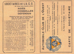 Automobile Club De L'Ouest 31 Aout 1936 * Carte De Membre Sociétaire * Mr DURBIN à Le Croisic - Voitures De Tourisme