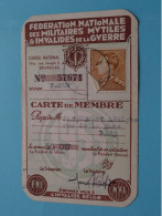 Carte De MEMBRE Fed. Nat. Des Militaires MUTILES & INVALIDES De La GUERRE ( VOIR Scans ) Sect Namur 1955 ! - Documenten