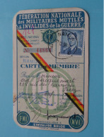 Carte De MEMBRE Fed. Nat. Des Militaires MUTILES & INVALIDES De La GUERRE ( VOIR Scans ) Sect Namur 1960 ! - Documentos