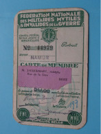 Carte De MEMBRE Fed. Nat. Des Militaires MUTILES & INVALIDES De La GUERRE ( VOIR Scans ) Sect Namur 1951 ! - Documents