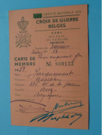 Soc. Nat. Des CROIX DE GUERRE BELGES - BELGISCHE OORLOGSKRUISEN ( Zie / Voir Scans ) 1959 Lid/Membre Namur ! - Documents