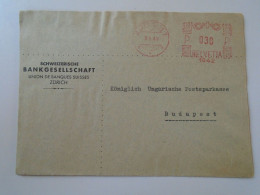 D194053  COVER -Switzerland  -EMA Red Meter Freistempel -1944 ZÜRICH  Schweizerische Bankgesellschaft - Frankeermachinen