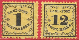 Bade Taxe N°1 1k & N°2 12k Noir Sur Jaune 1862 * - Nuovi