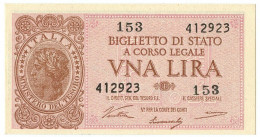 1 LIRA BIGLIETTO DI STATO LUOGOTENENZA UMBERTO VENTURA 23/11/1944 FDS - Sonstige