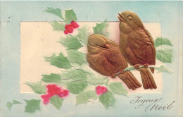 FANTAISIE - Joyeux Noël - Oiseaux - Houx - Carte Postale Ancienne - Other & Unclassified