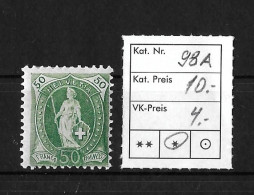 1907 STEHENDE HELVETIA  Faserpapier Mit Wasserzeichen      ►SBK-98A*◄ - Unused Stamps