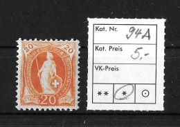 1907 STEHENDE HELVETIA  Faserpapier Mit Wasserzeichen      ►SBK-94A*◄ - Nuovi