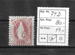 1894 - 1900 STEHENDE HELVETIA  Weisses Papier Kontrollzeichen Form B    ►SBK-71D*◄ - Unused Stamps