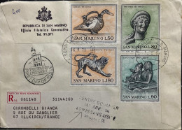 SAN MARINO-1971, REGISTER COVER, USED TO FRANCE, DUCK JUG, HERMES HEAD, MAN & WIFE COUPLE, CHIMERA, ILLKIRCH CITY CANCEL - Storia Postale