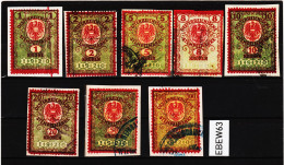 EBEW/63 ÖSTERREICH 1920 STEUERMARKEN 1-2-5-8-10-20-50-100 KRONEN Auf BRIEFSTÜCK Entwertet - Revenue Stamps