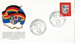 SAAR SARRE SAARLAND 361 Premier Jour FDC ETB Rattachement à L'Allemagne RFA 1 Janvier 1957 Illustré Drapeau - FDC