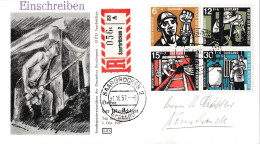 SAAR SARRE SAARLAND 386 à 389 Premier Jour FDC ETB Mine Char'bon Mineur Fonderie Tarière Lampe 1er Octobre 1957 - FDC