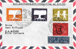 SAAR SARRE SAARLAND 384 385 Lettre Réouverture Vol Lufthansa Vers New York 2 Avril 1958 Cachet Arrivée - Covers & Documents