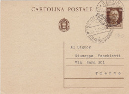 ITALIA - REGNO - MONFALCONE PORTO (GORIZIA) - INTERO POSTALE C. 30 - VIAGGIATO PER TRENTO- 1940 - Colis-postaux