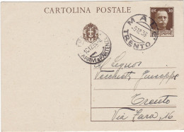 ITALIA - REGNO - MALè (TN) - INTERO POSTALE C. 30 - VIAGGIATO PER TRENTO - 1936 - Postpaketten