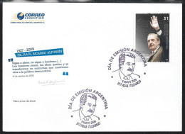 Argentina 2009 Democracy President Alfonsin Cover First Day Issue FDC - Cartas & Documentos