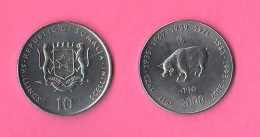 Somalia Republic 10 Scellini 2000 Zodiac Anno Maiale Year Pig Steel + Nickel - Somalie