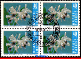 Ref. BR-1203-QC2 BRAZIL 1971 - ORCHID, FLORA, MI# 1297,BLOCK CANCELED 1ST DAY NH, FLOWERS, PLANTS 4V Sc# 1203 - Oblitérés