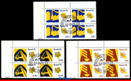 Ref. BR-1376-78-QU BRAZIL 1975 - ECONOMIC DEVELOPMENT,BLOCKS CANCELED 1ST DAY WITH GLUE NH, INDUSTRY 12V Sc# 1376-1378 - Used Stamps