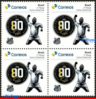 Ref. BR-V2020-51-Q BRAZIL 2020 - 80TH BIRTHDAY OF PELE,SANTOS, FAMOUS CLUB, BLOCK MNH, FOOTBALL SOCCER 4V - Clubs Mythiques