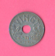 France  20 Centimes 1941 Francia Typological Zinc Coin - 20 Centimes