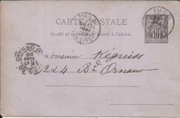 ENTIER POSTAL , CARTE POSTAL , 1888 , N° YT: 89-CP2 + Cachet Au Dos: Fabrique De Fleurs Pour Deuil , Mme BODIN , µ - Tarjetas Precursoras