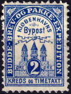 DANEMARK / DENMARK - 1883/4 - COPENHAGEN Lauritzen & Thaulow Local Post 2øre Blue - No Gum - Local Post Stamps