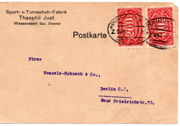 57662 - Deutsches Reich - 1923 - 2@200M Querformat A Kte BahnpostStpl HEIDENAU-GEISING -> Berlin - Lettres & Documents