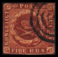 1852. DANMARK. 4 R.B.S. Red-brown. Thiele 1st Print.  (Michel 1IIa) - JF531131 - Used Stamps