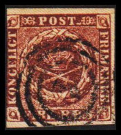 1853. DANMARK. 4 R.B.S. Dark Red-brown. Thiele 2nd Print.  (Michel 1IIa (AFA 1IIb)) - JF531132 - Used Stamps